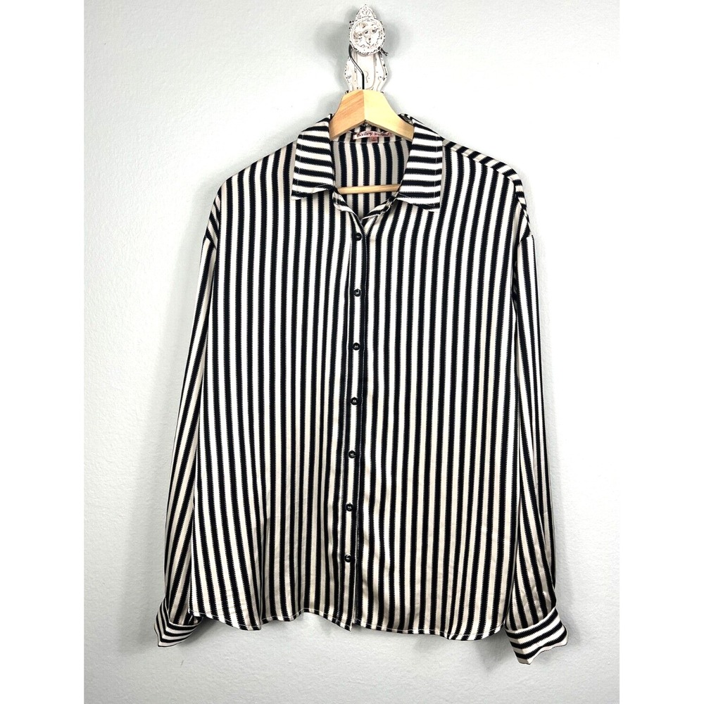 Bailey Rose Women's Blouse Satin Striped Long Sleeve Office Career S